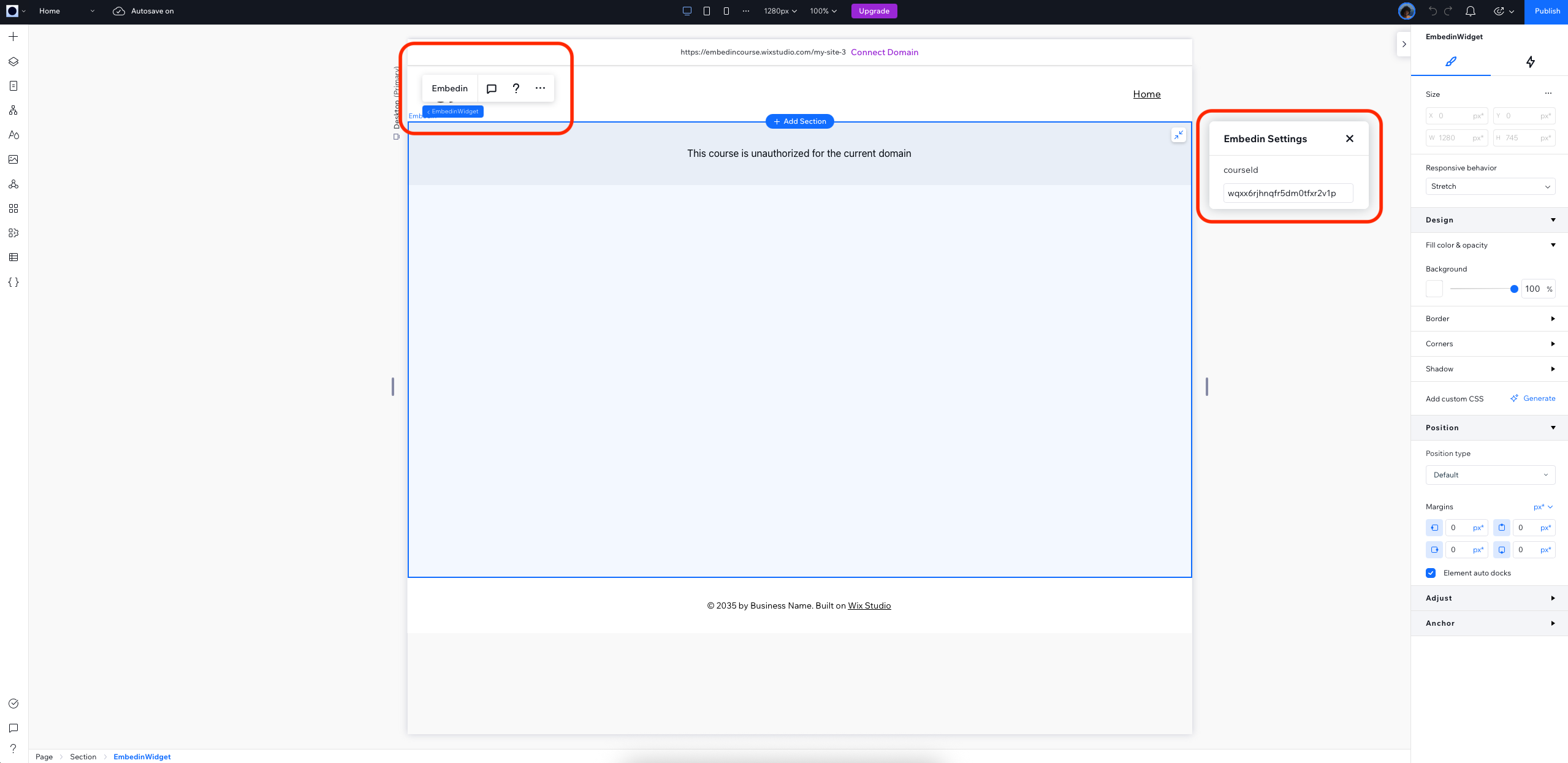 Wix Embedin Widget course id