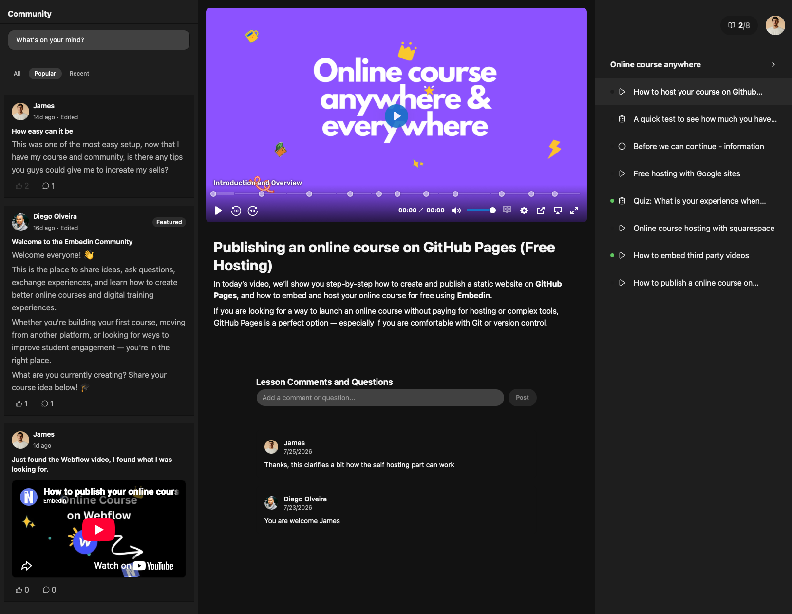 Dark theme course and community experience